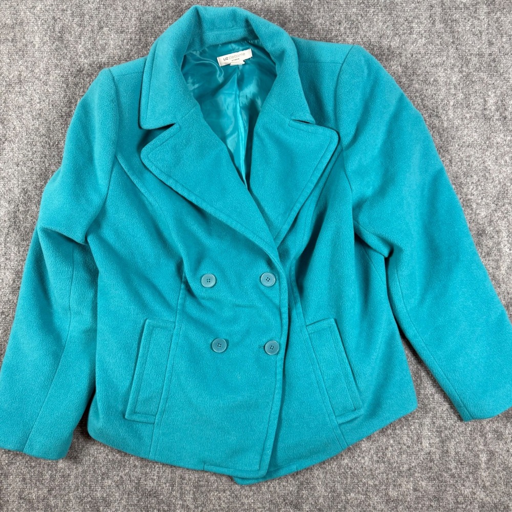 Liz Claiborne Jacket Coat Double Breasted Career Classic Pea Coat Teal Blue 1X
